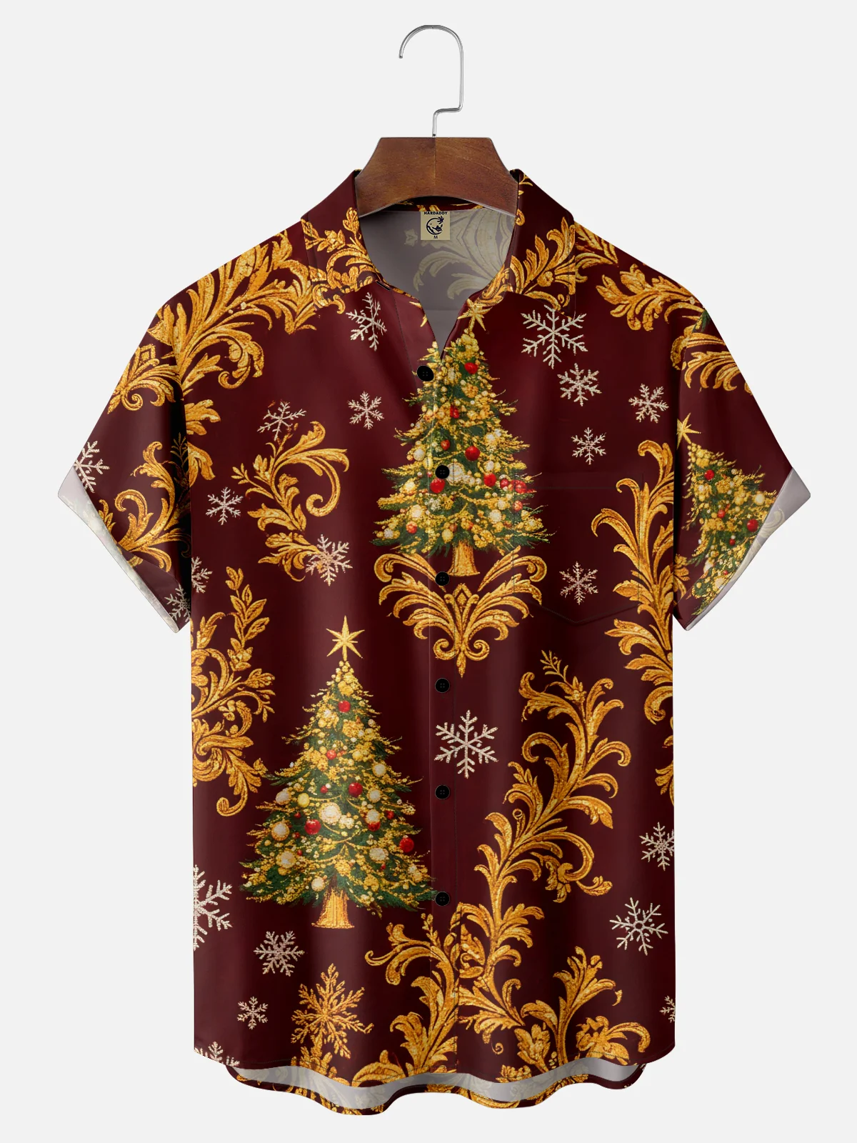 Moisture-wicking Christmas Tree Chest Pocket Casual Shirt
