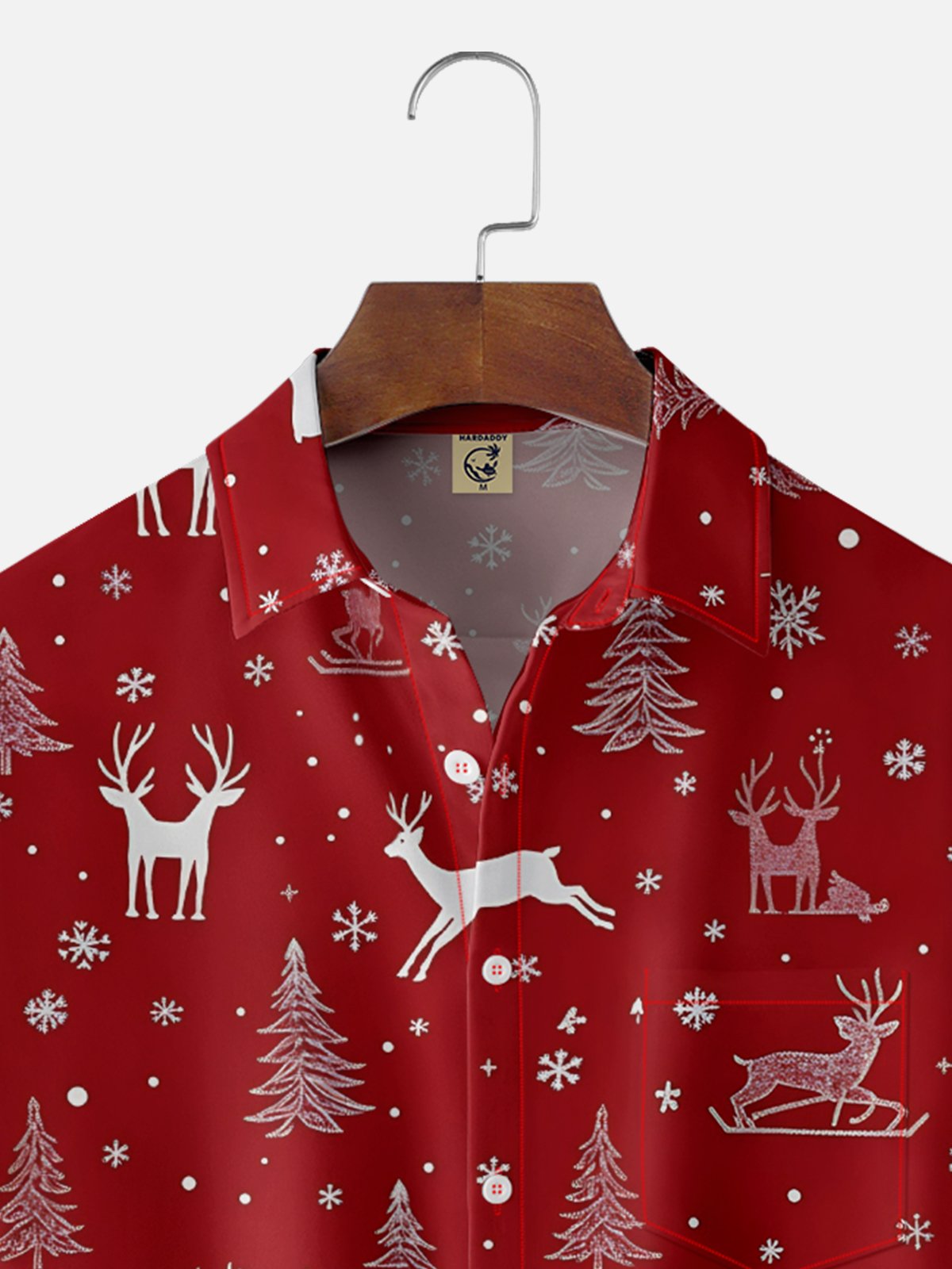 Moisture-wicking Christmas Reindeer Chest Pocket Casual Shirt