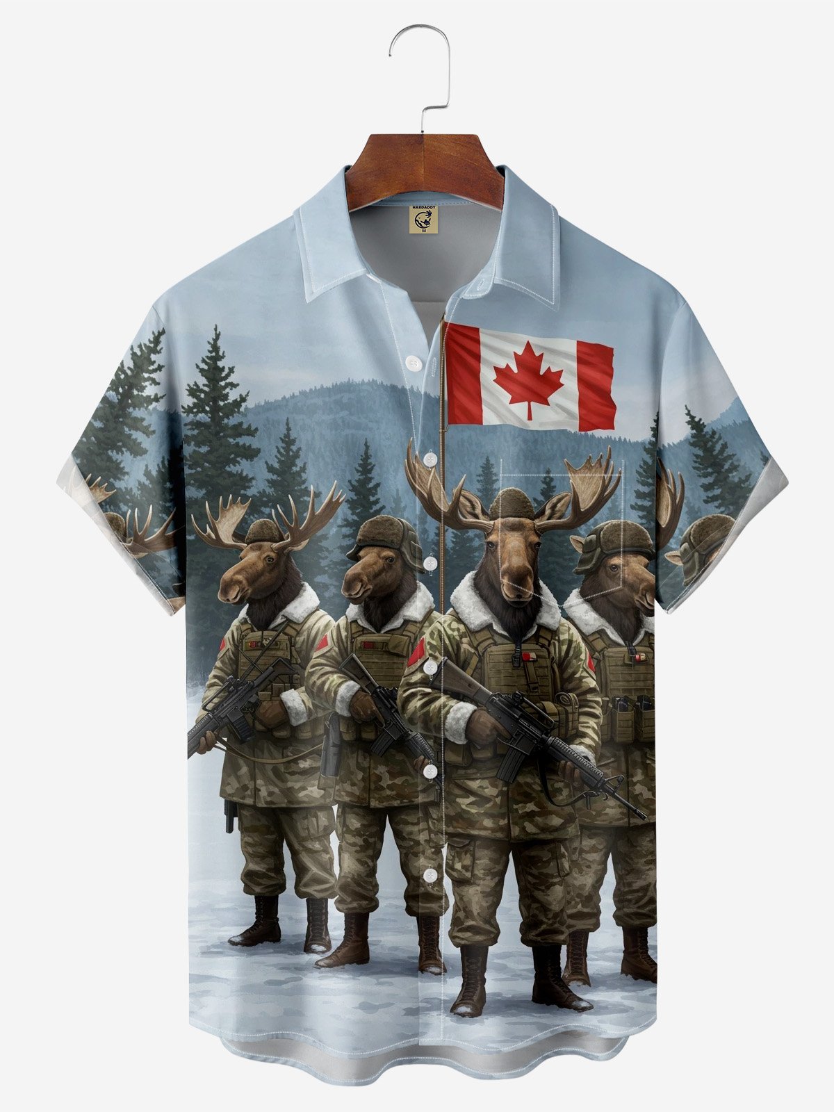 Moisture-wicking Canadian Flag Red Deer Chest Pocket Casual Shirt