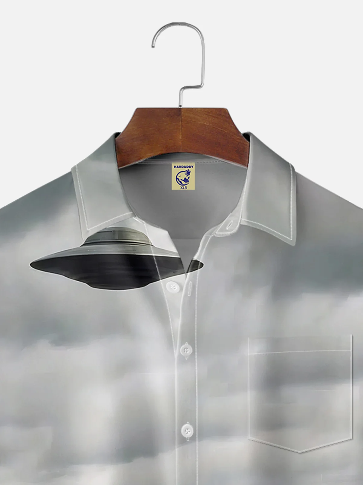 Big Size Moisture-wicking Bigfoot Loch Ness Monster UFO Chest Pocket Casual Shirt