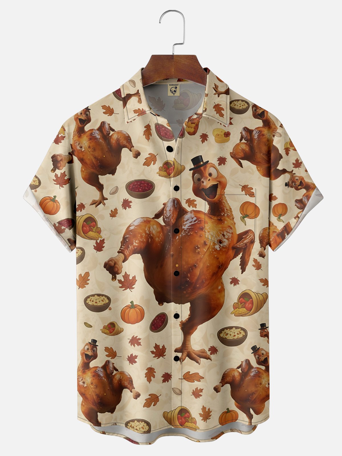 Moisture-wicking Thanksgiving Turkey Pumpkin Chest Pocket Casual Shirt