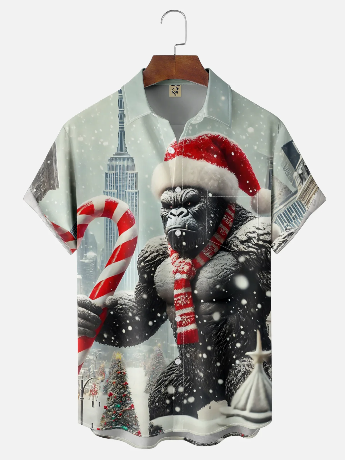 Moisture-wicking Christmas Fun Gorilla King Chest Pocket Casual Shirt