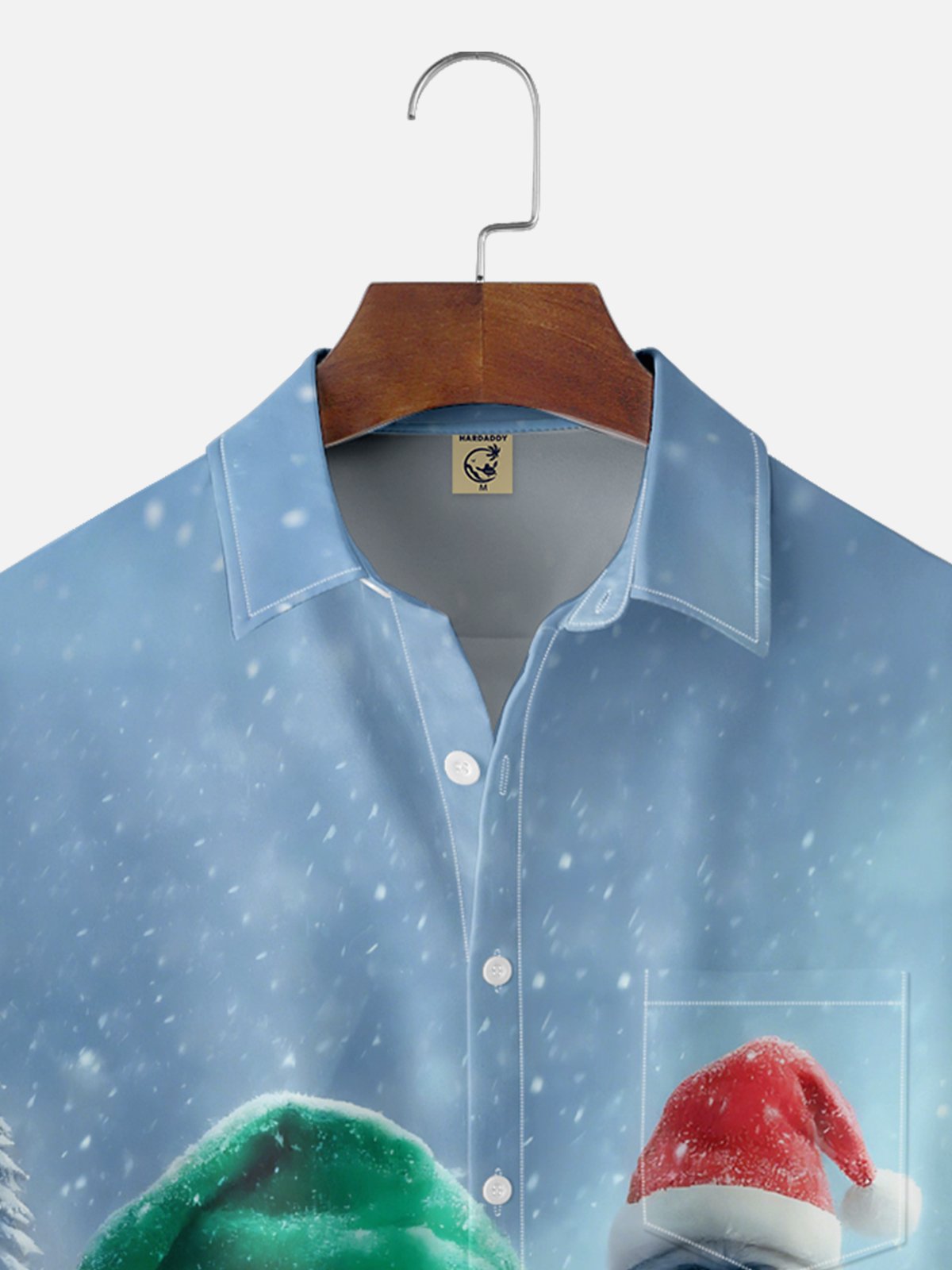 Moisture Wicking Fun Christmas Cat Selfie Bigfoot Chest Pocket Hawaiian Shirt