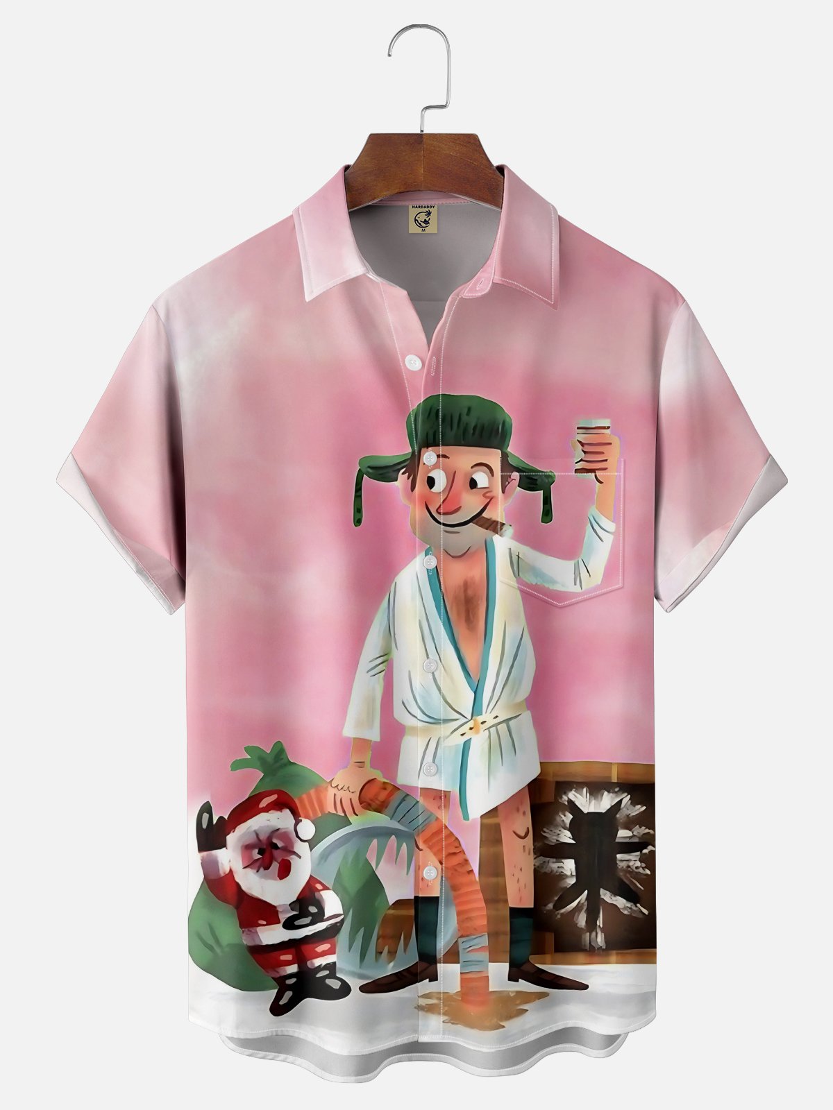 Tall Size Moisture Wicking Crazy Christmas Vacation Eddie Chest Pocket Hawaiian Shirt