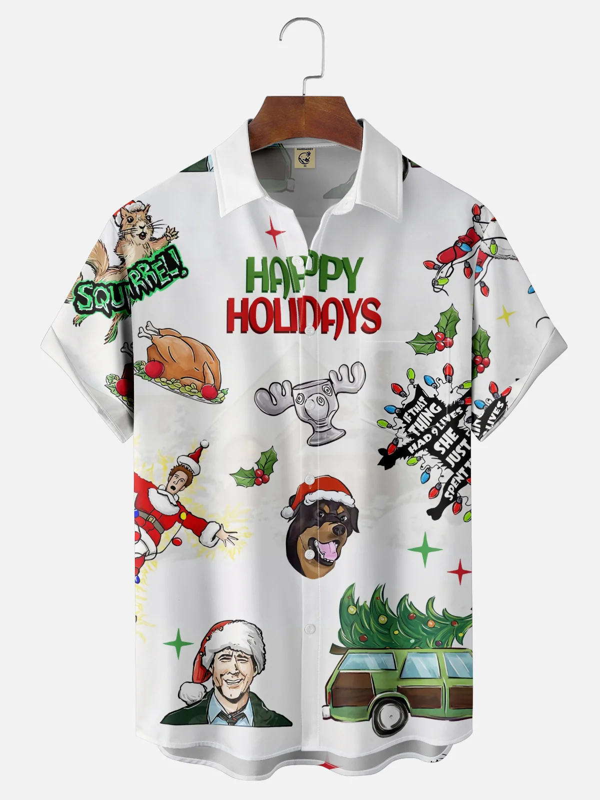 Moisture Wicking Crazy Christmas Vacation Eddie Chest Pocket Hawaiian Shirt