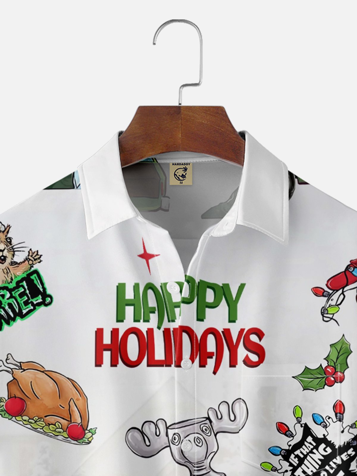 Moisture Wicking Crazy Christmas Vacation Eddie Chest Pocket Hawaiian Shirt