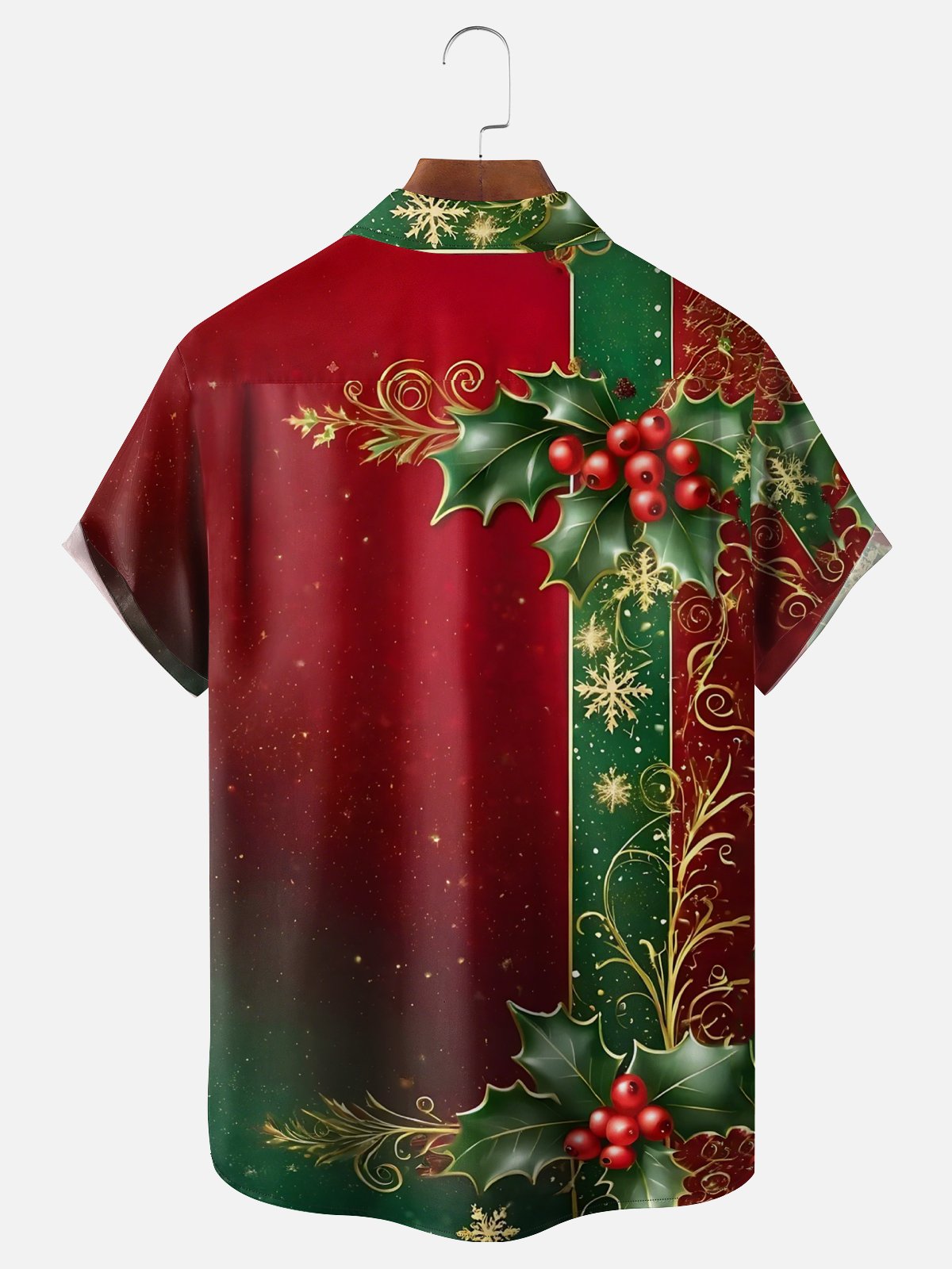 Moisture-wicking Christmas Art Red Ribbon Chest Pocket Bowling Shirt