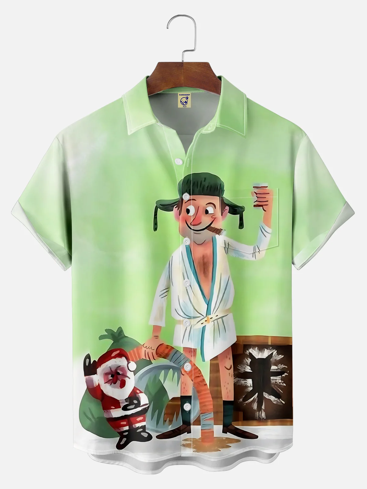 Big Size Moisture Wicking Crazy Christmas Vacation Eddie Chest Pocket Hawaiian Shirt