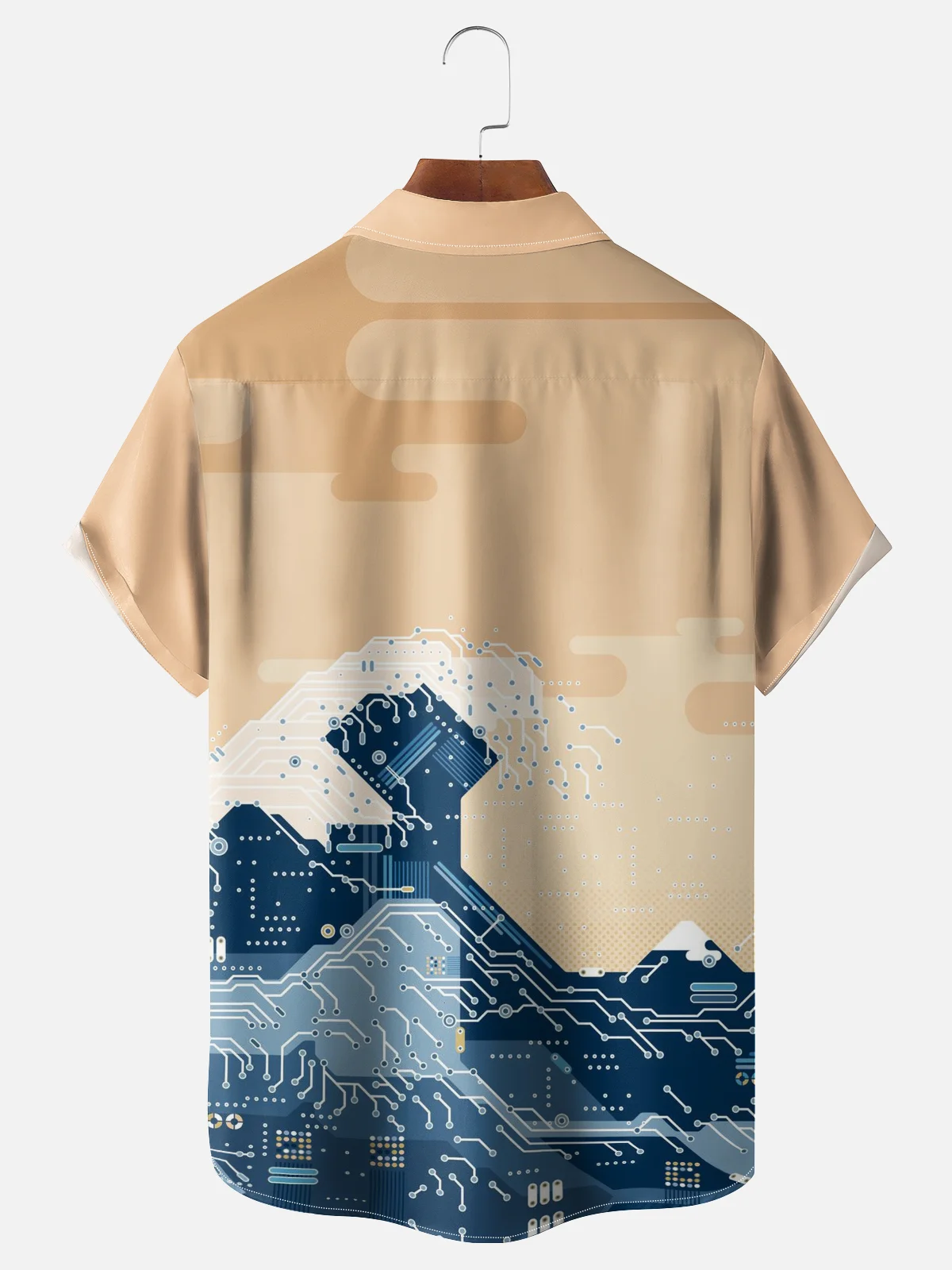 Moisture-wicking The Great Wave Circuit Board Chest Pocket Casual Shirt