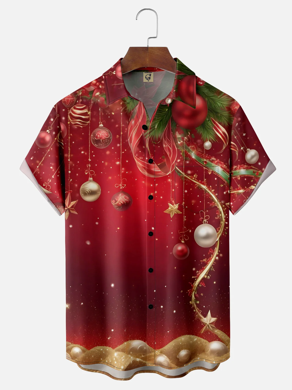 Moisture-wicking Christmas Art Christmas Tree Decorations Chest Pocket Casual Shirt