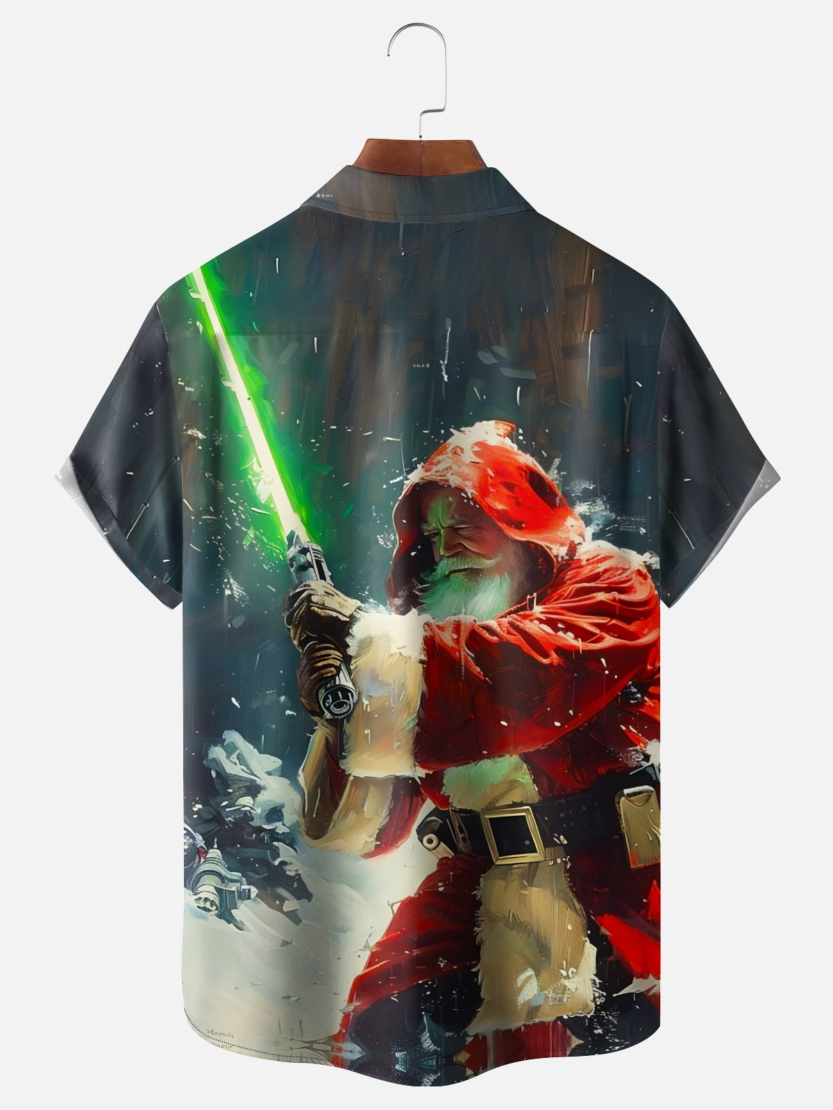 Moisture-wicking Christmas Santa Claus Saber Chest Pocket Casual Shirt