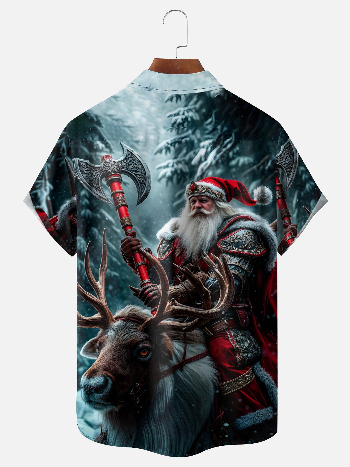Moisture-wicking Christmas Santa Claus Elk Axe Chest Pocket Casual Shirt