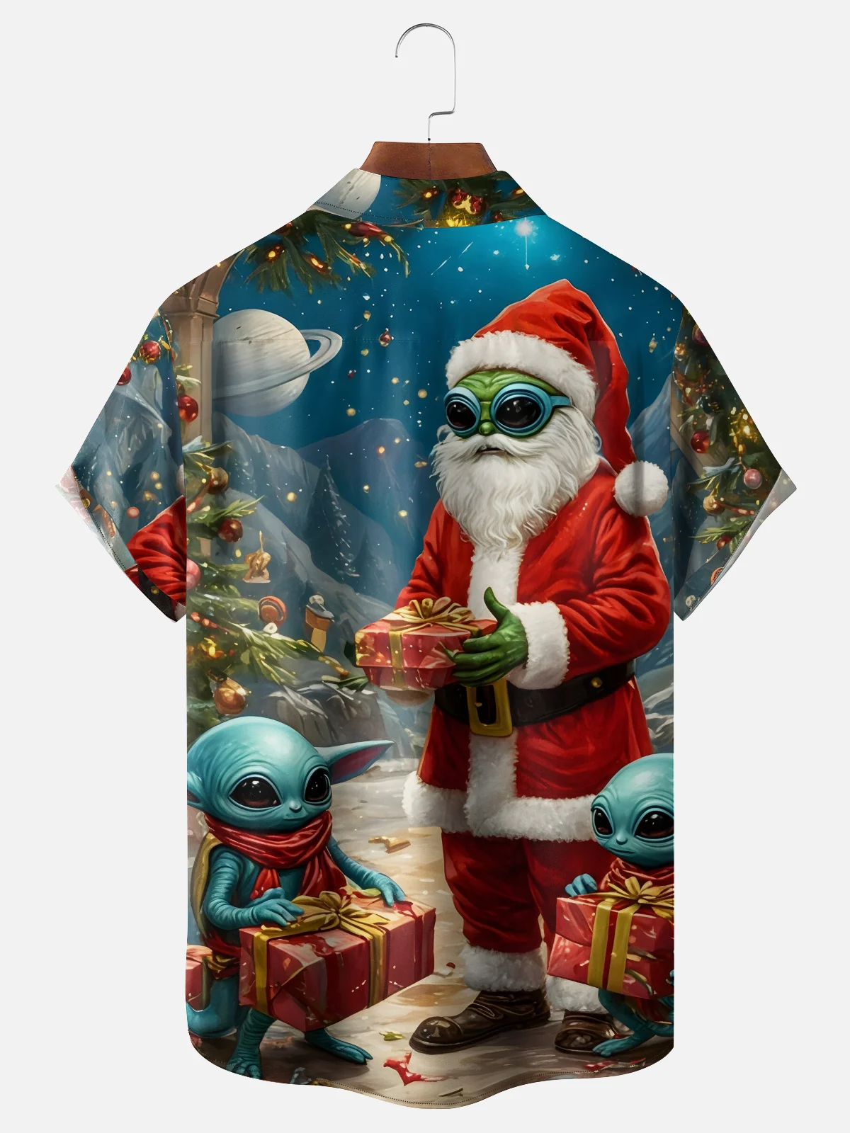 Moisture-wicking Christmas Santa Claus Alien Gifts Chest Pocket Casual Shirt