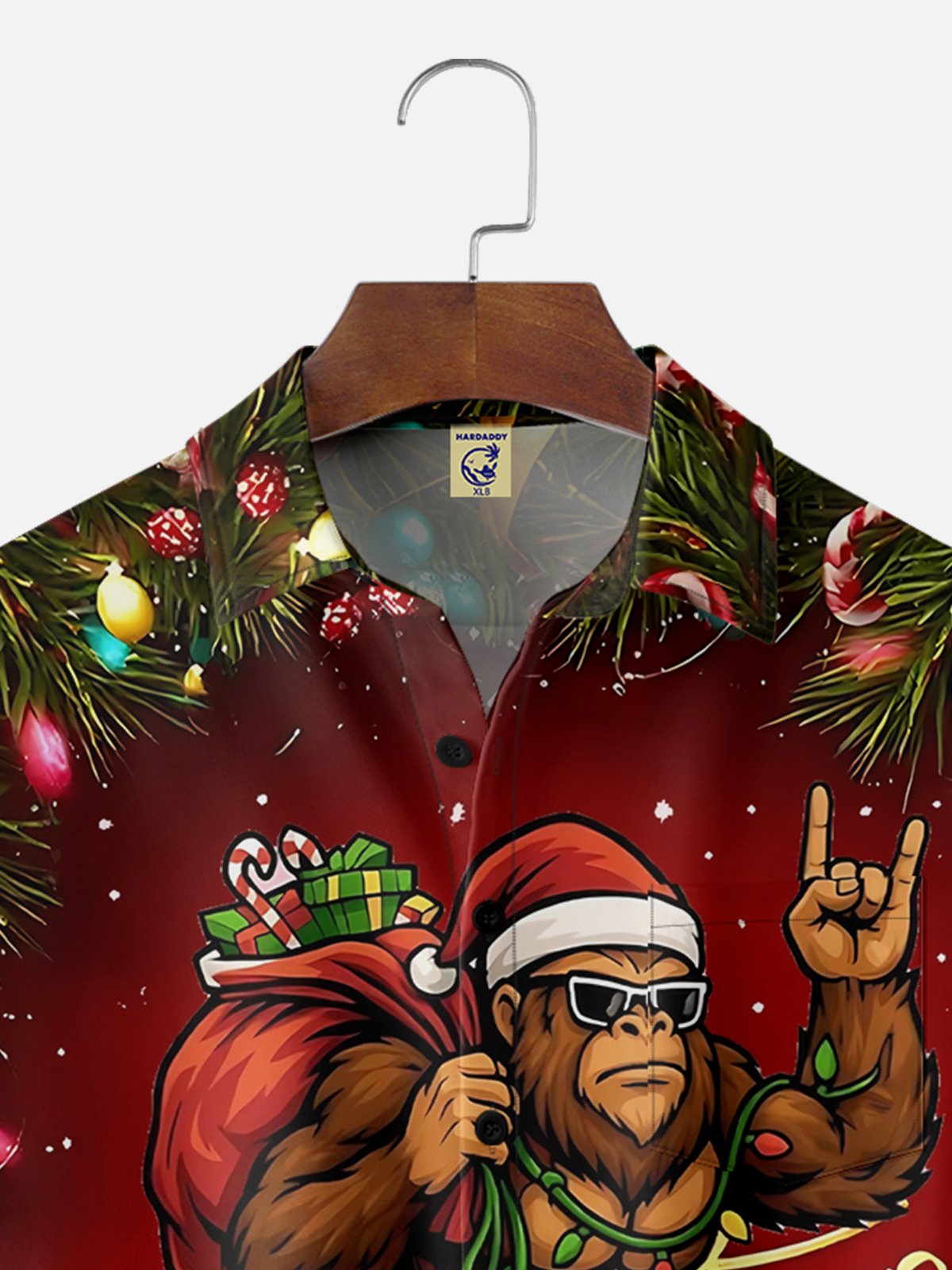 Big Size Moisture Wicking Merry Christmas Bigfoot Chest Pocket Hawaiian Shirt