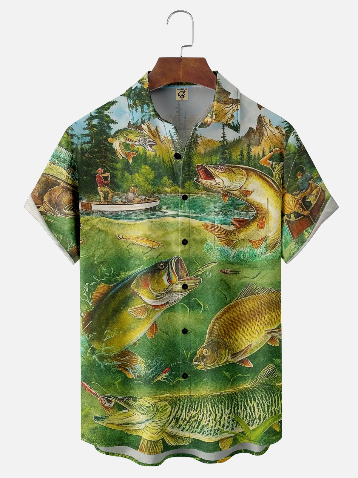 Moisture Wicking Gradient Color Lakeside Fishing Chest Pocket Hawaiian Shirt