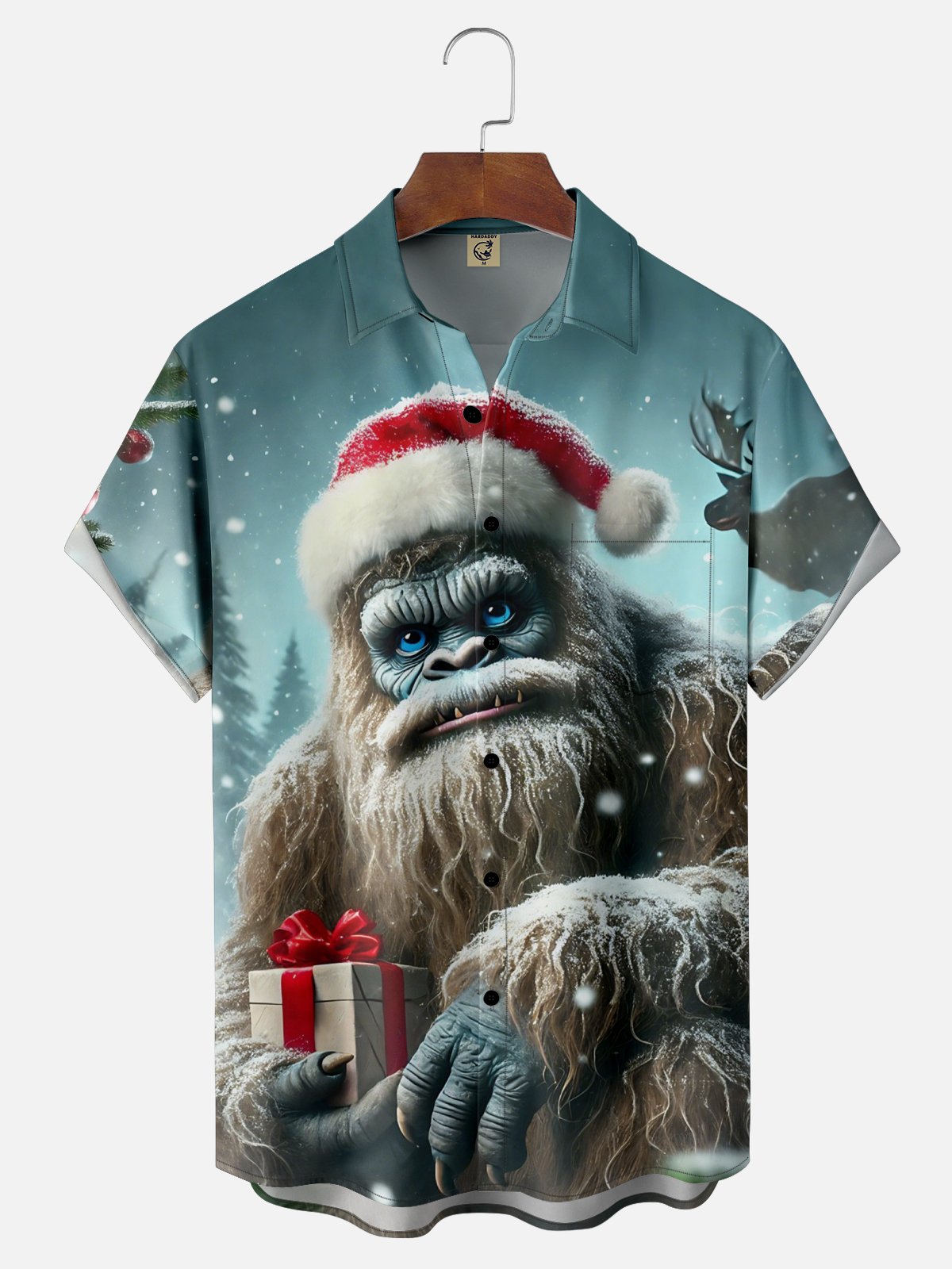 Moisture-wicking Christmas Fun Bigfoot Chest Pocket Casual Shirt