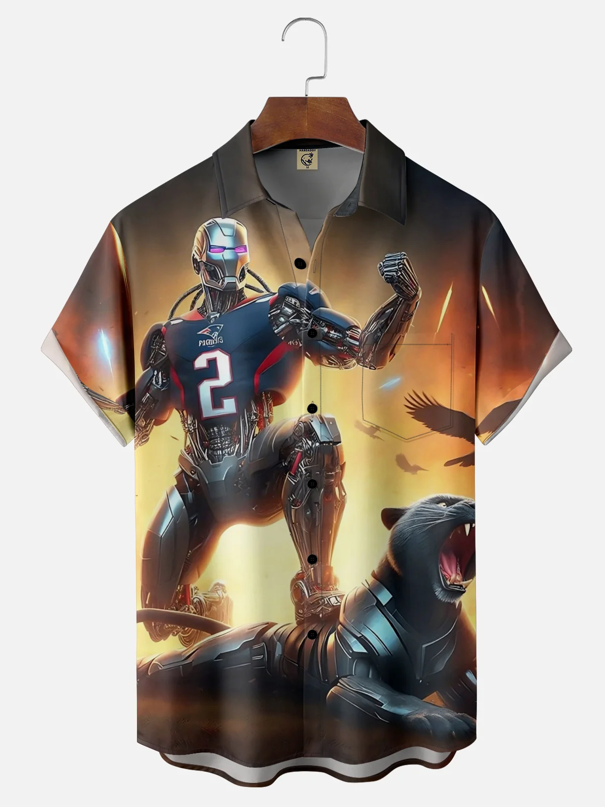 Moisture-wicking American football New England Art Patriots Chest Pocket Casual Shirt