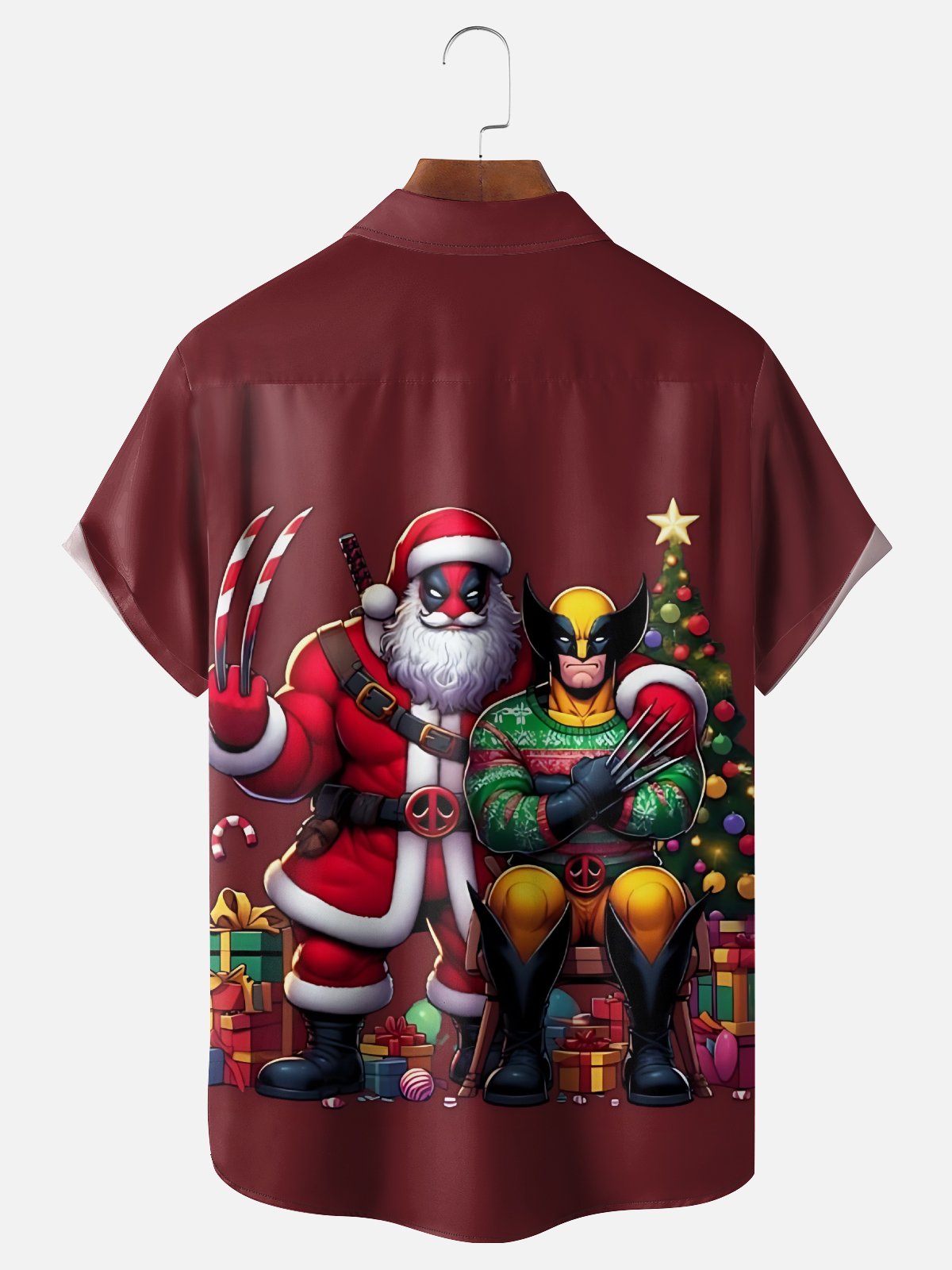 Moisture-Wicking Christmas Wolverine Deadpool Chest Pocket Hawaiian Shirt