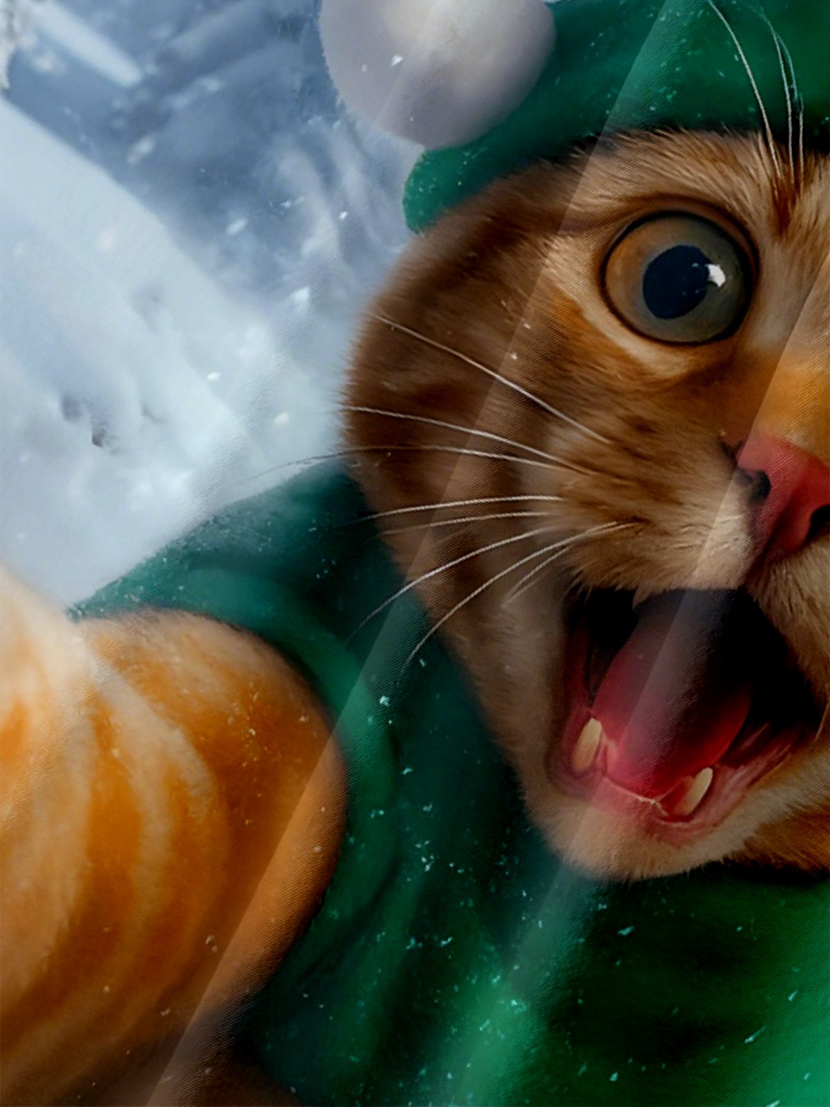 Moisture Wicking Fun Christmas Cat Selfie Bigfoot Chest Pocket Hawaiian Shirt