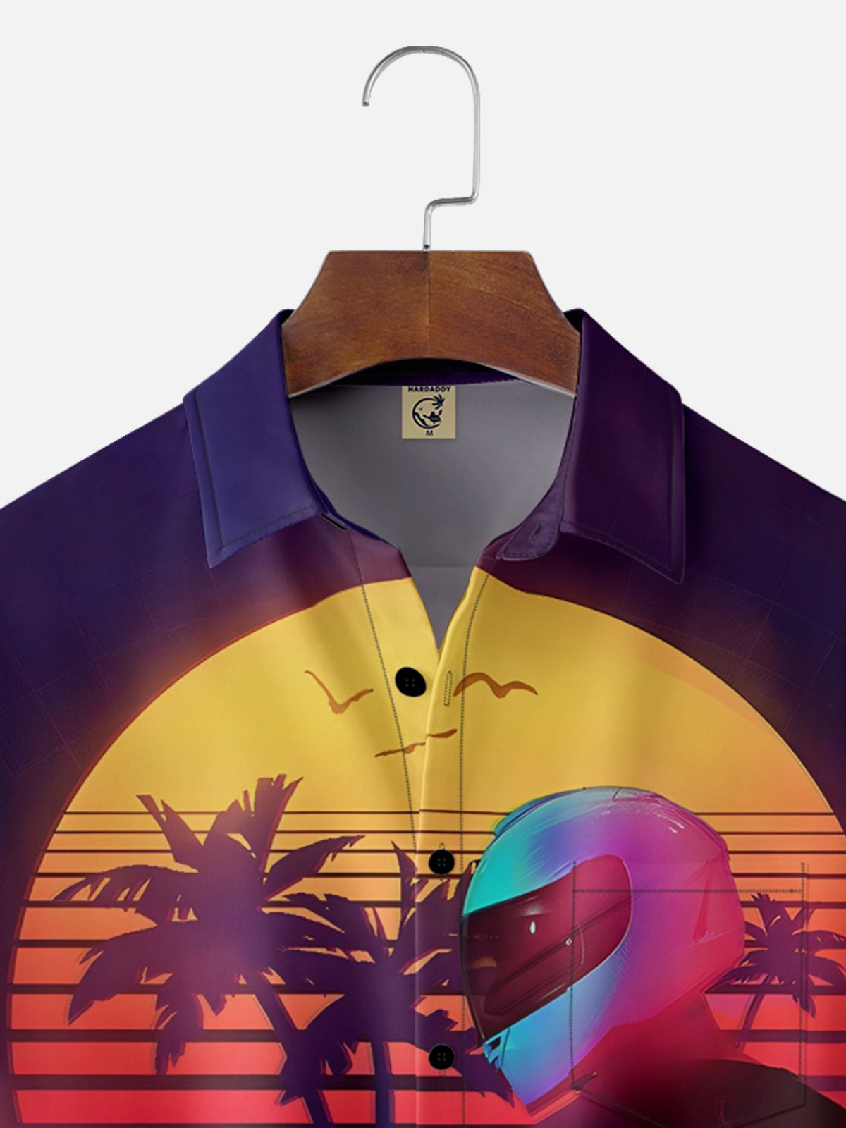 Moisture-wicking Motorcycle Rider Coconut Tree Gradient Chest Pocket Casual Shirt