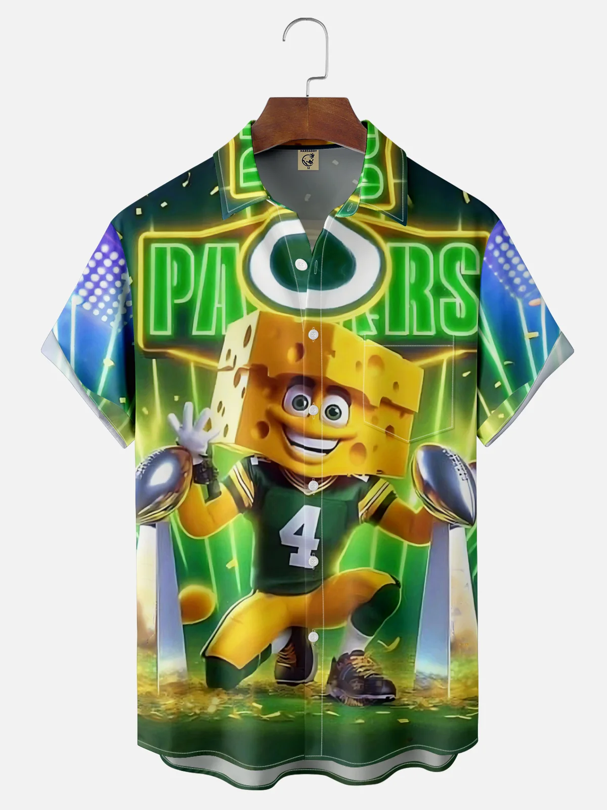 Moisture-wicking American Football Green Bay Art Packers Chest Pocket Casual Shirt