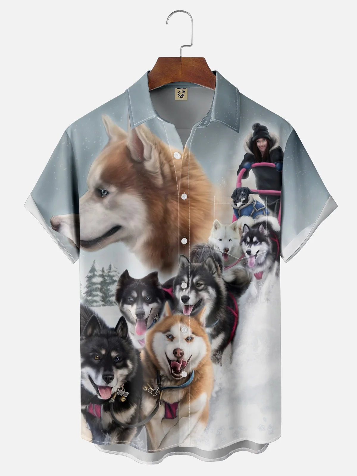 Moisture-wicking Canadian Fun Dog Sleds Chest Pocket Casual Shirt