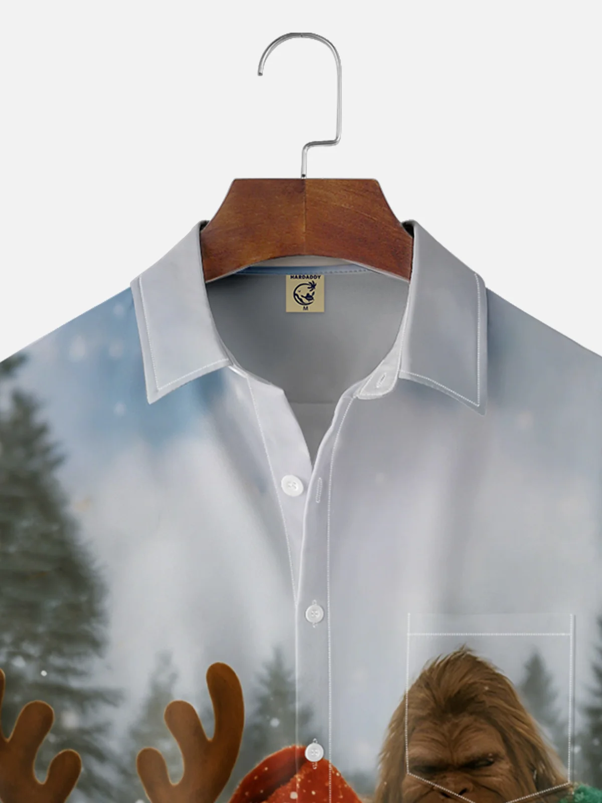 Moisture Wicking Fun Christmas Cat Selfie Bigfoot Alien Snowman Chest Pocket Hawaiian Shirt