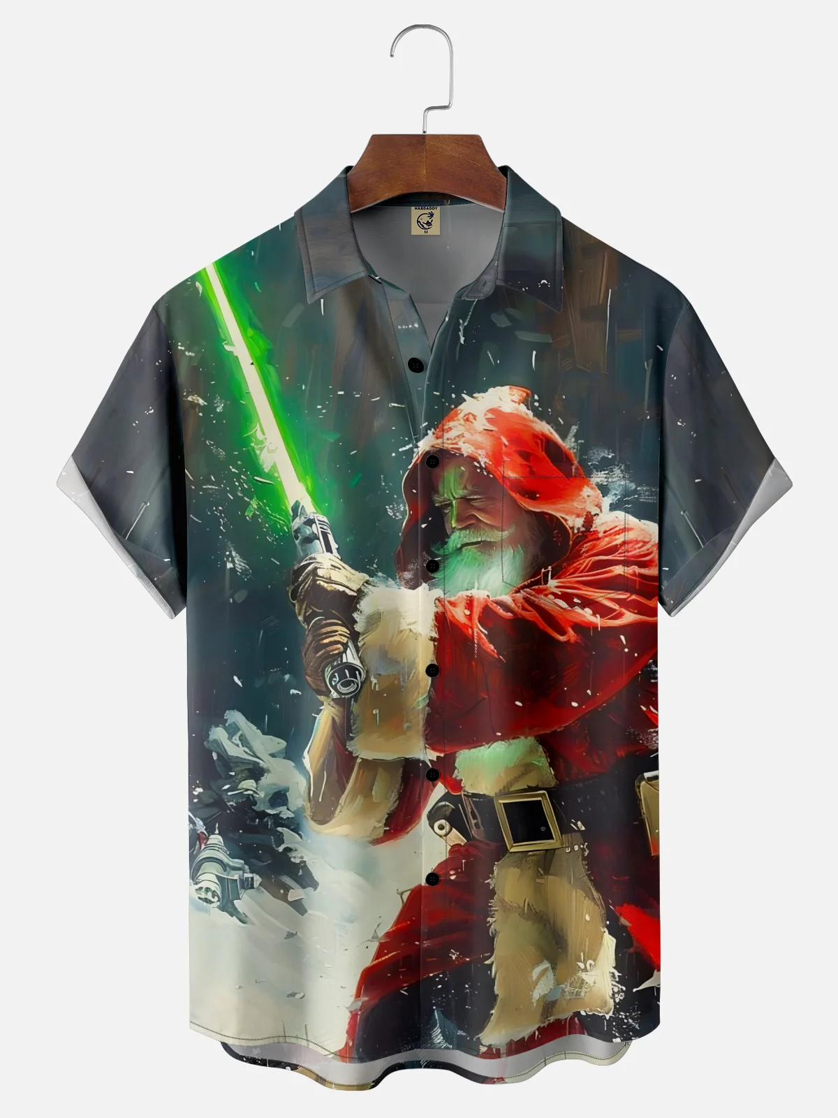 Moisture-wicking Christmas Santa Claus Saber Chest Pocket Casual Shirt