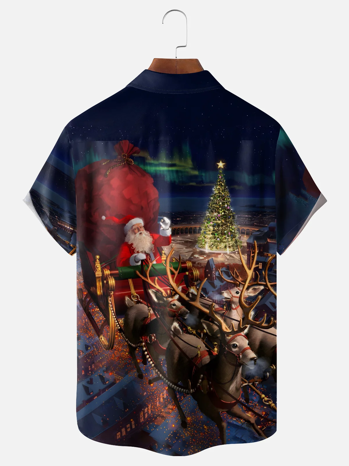 Moisture-wicking Christmas Tree Santa Claus Christmas Elk Chest Pocket Casual Shirt