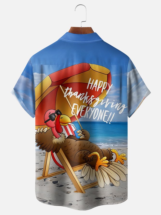 Tall Size Moisture Wicking Thanksgiving Fun Turkey Beach Vacation Chest Pocket Hawaiian Shirt