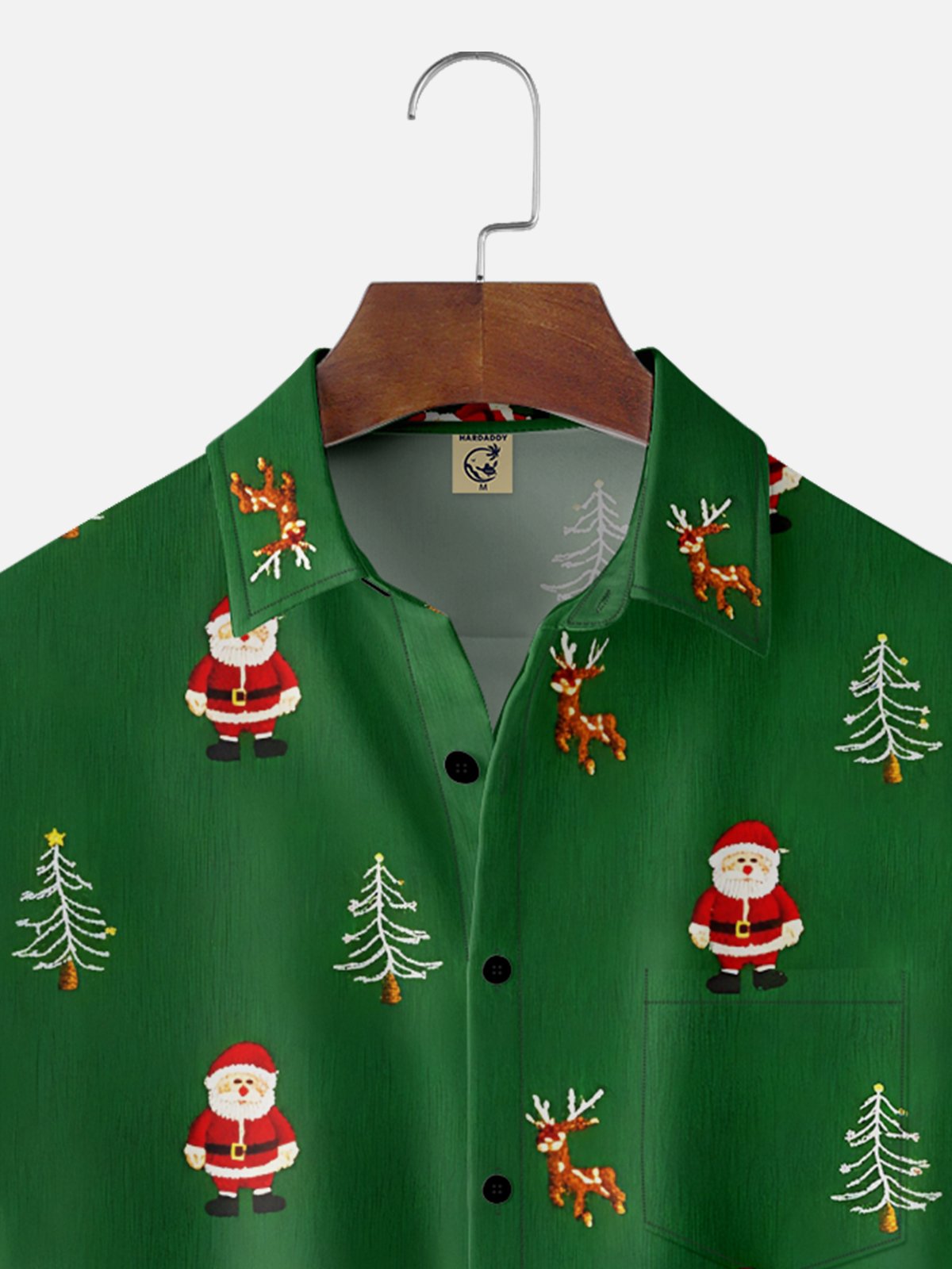Moisture-wicking Christmas Santa Claus Reindeer Chest Pocket Casual Shirt