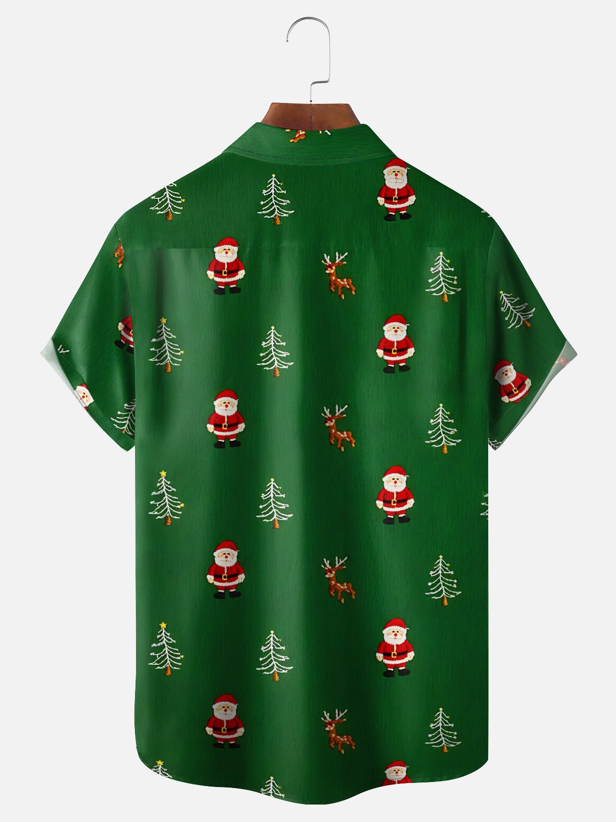 Moisture-wicking Christmas Santa Claus Reindeer Chest Pocket Casual Shirt