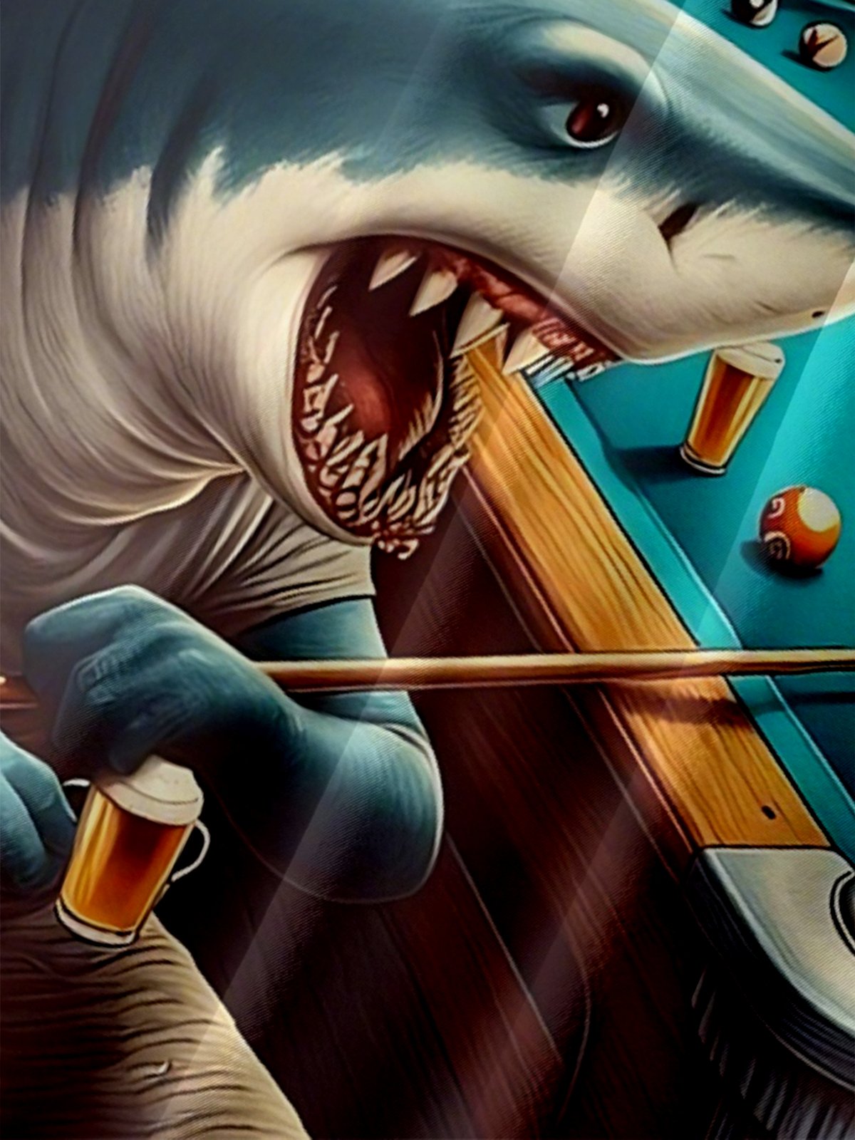 Moisture-wicking Fun Shark Billiards Beer Chest Pocket Casual Shirt