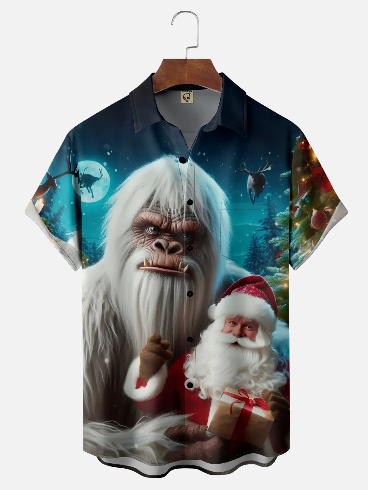 Moisture-wicking Christmas Snowman Santa Claus Chest Pocket Casual Shirt