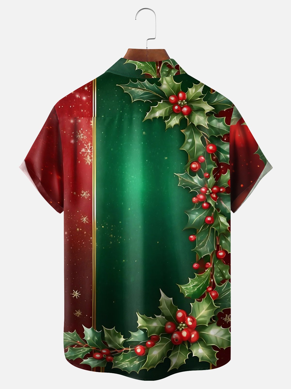 Moisture-wicking Christmas Art Christmas Tree With Red Berries Chest Pocket Bowling Shirt