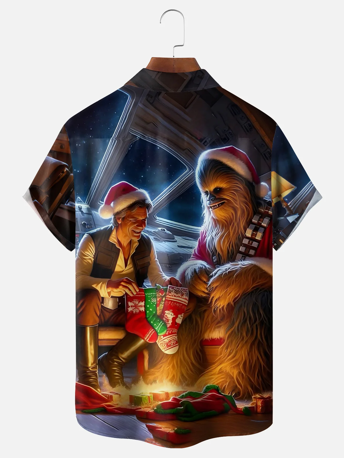 Moisture-wicking Christmas Santa hat Star Chest Pocket Casual Shirt