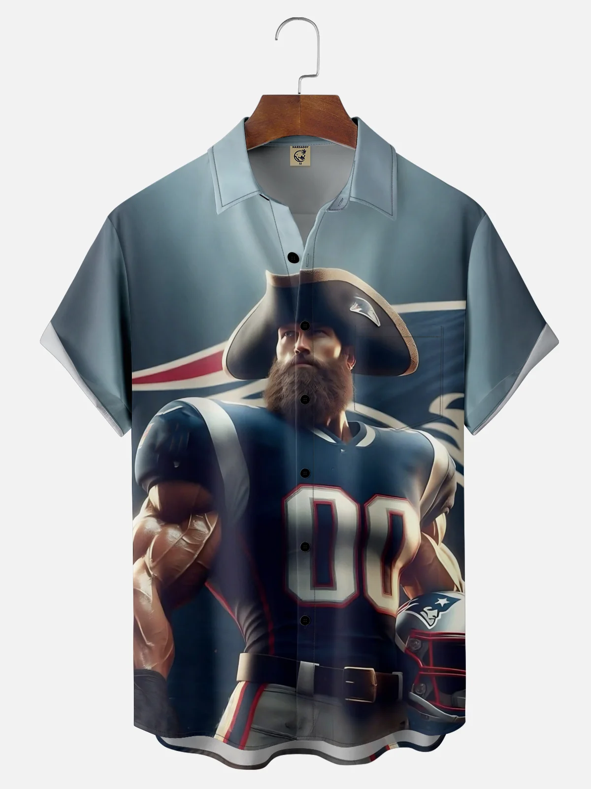 Moisture-wicking American Football New England Art Patriots Chest Pocket Casual Shirt