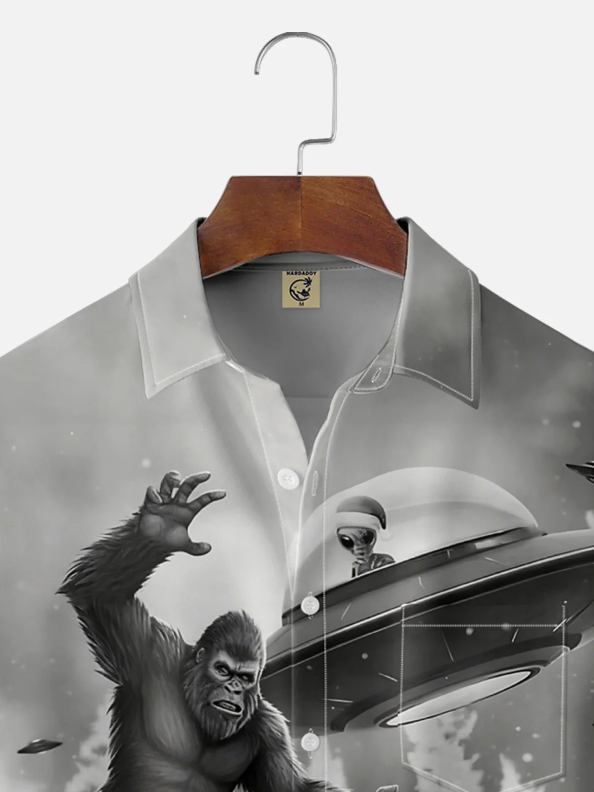 Moisture Wicking Fun Christmas Cat Selfie Bigfoot Alien Chest Pocket Hawaiian Shirt