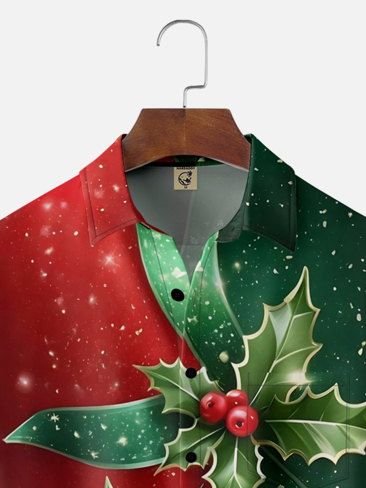 Moisture-wicking Christmas Art Christmas Red Berries Chest Pocket Casual Shirt