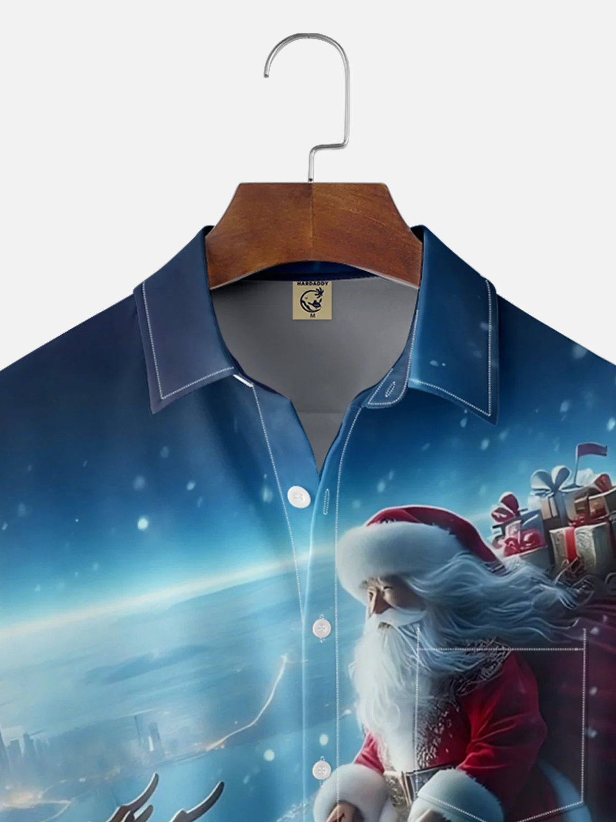 Moisture-wicking Christmas Santa Claus Dragon Chest Pocket Casual Shirt