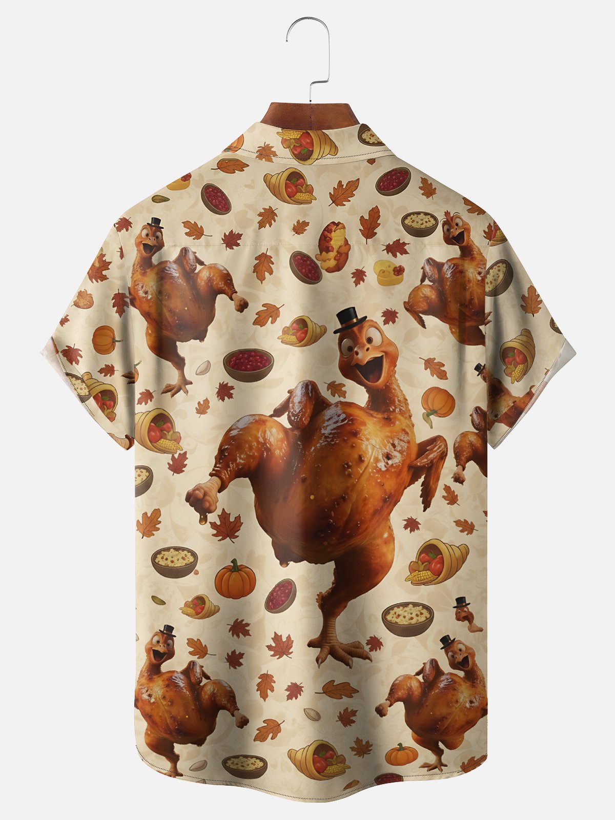 Moisture-wicking Thanksgiving Turkey Pumpkin Chest Pocket Casual Shirt