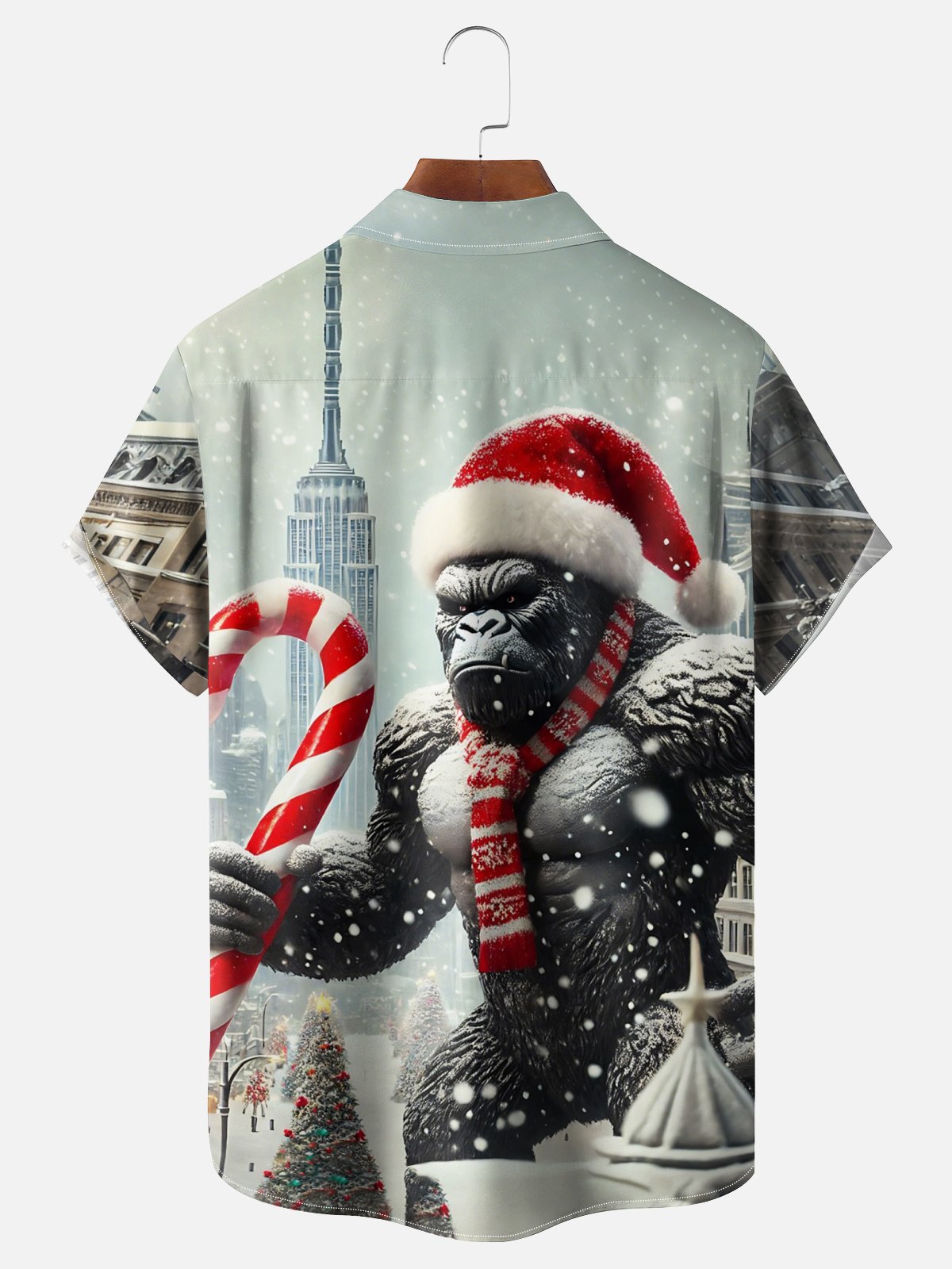 Moisture-wicking Christmas Fun Gorilla King Chest Pocket Casual Shirt