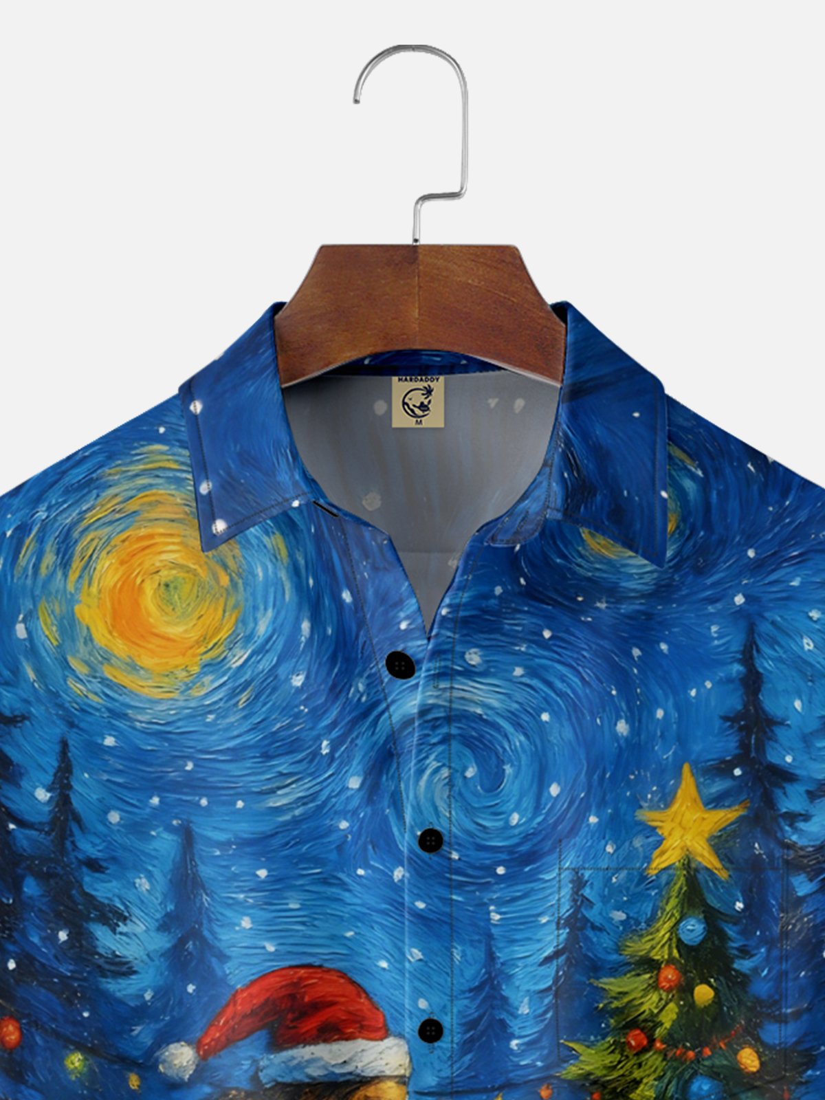 Moisture Wicking Christmas Starry Night Bigfoot Chest Pocket Hawaiian Shirt