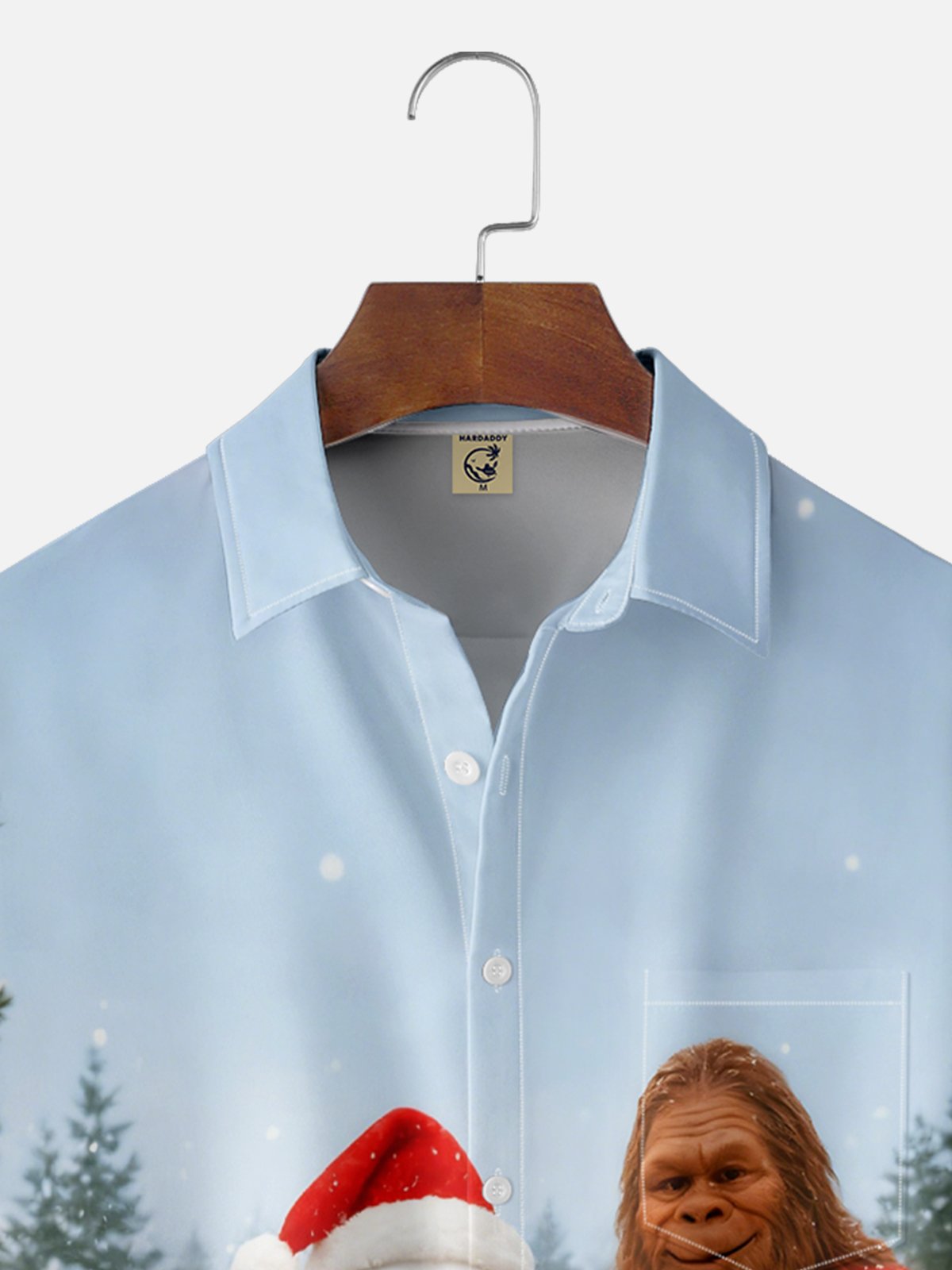 Moisture Wicking Fun Christmas Cat Selfie Bigfoot Alien Snowman Chest Pocket Hawaiian Shirt