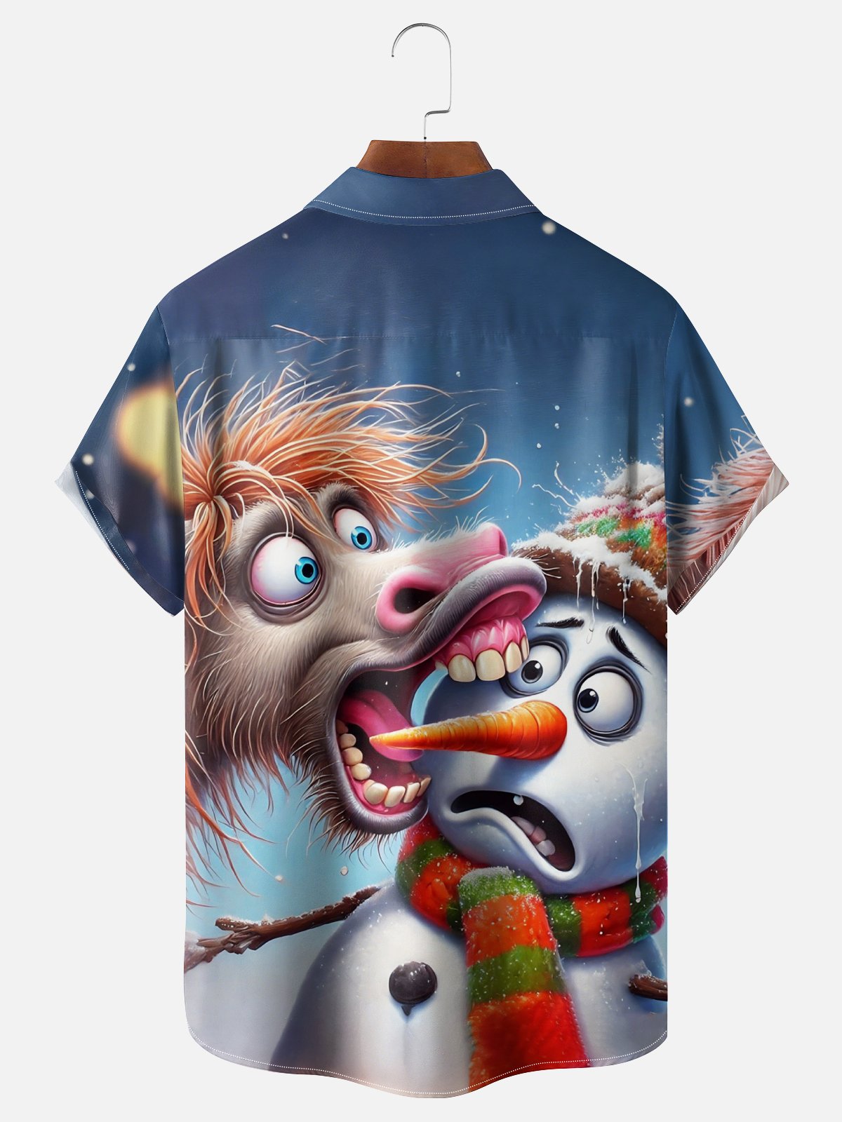 Moisture-wicking Christmas Horse And Snowman Fun Chest Pocket Casual Shirt