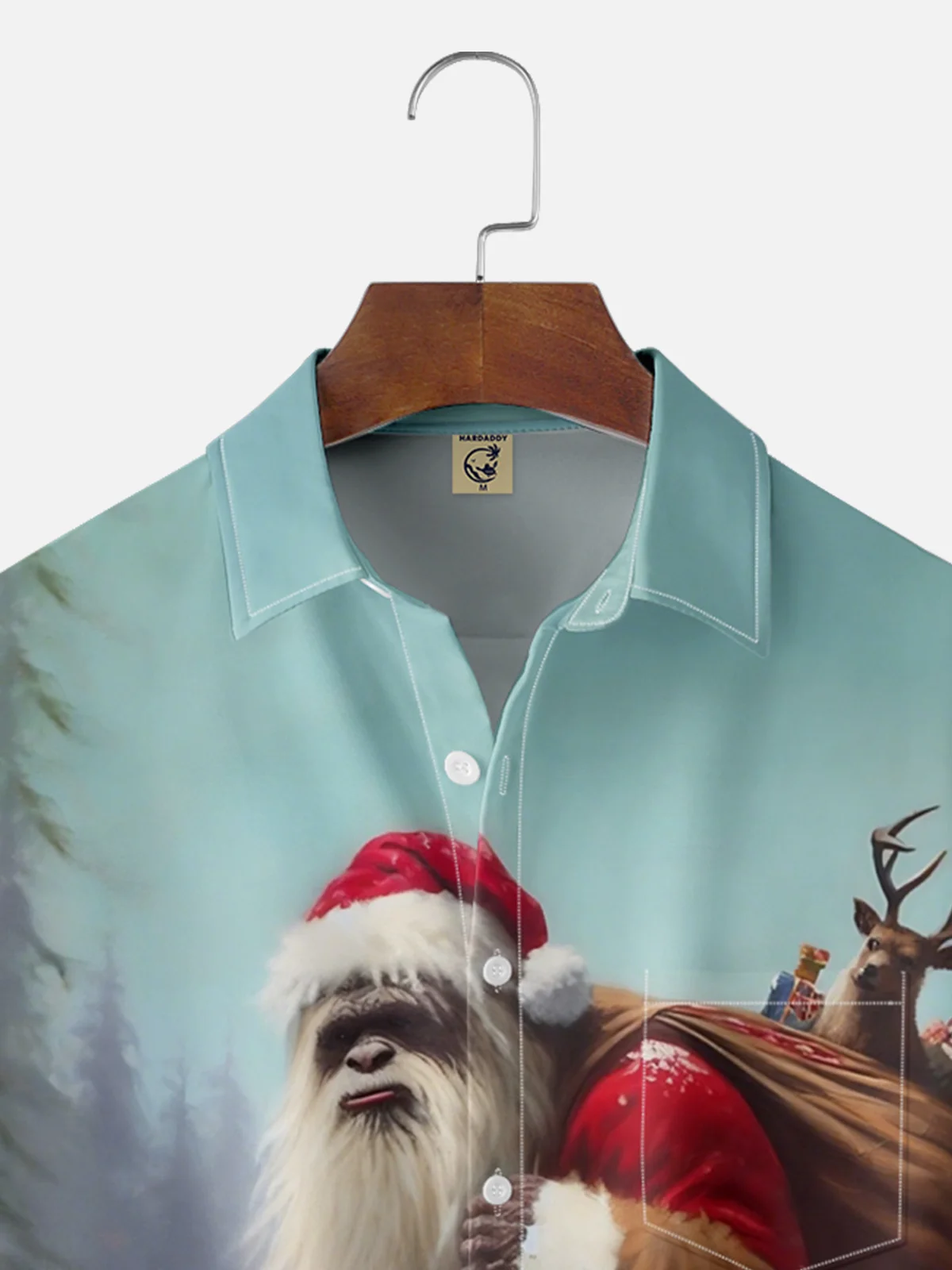 Moisture-wicking Christmas Santa Claus Bigfoot Chest Pocket Casual Shirt