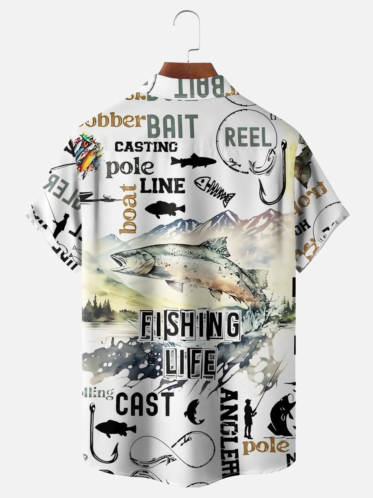 Moisture Wicking Gradient Colors Abstract Fish Flying Out of The Lake Chest Pocket Hawaiian Shirt