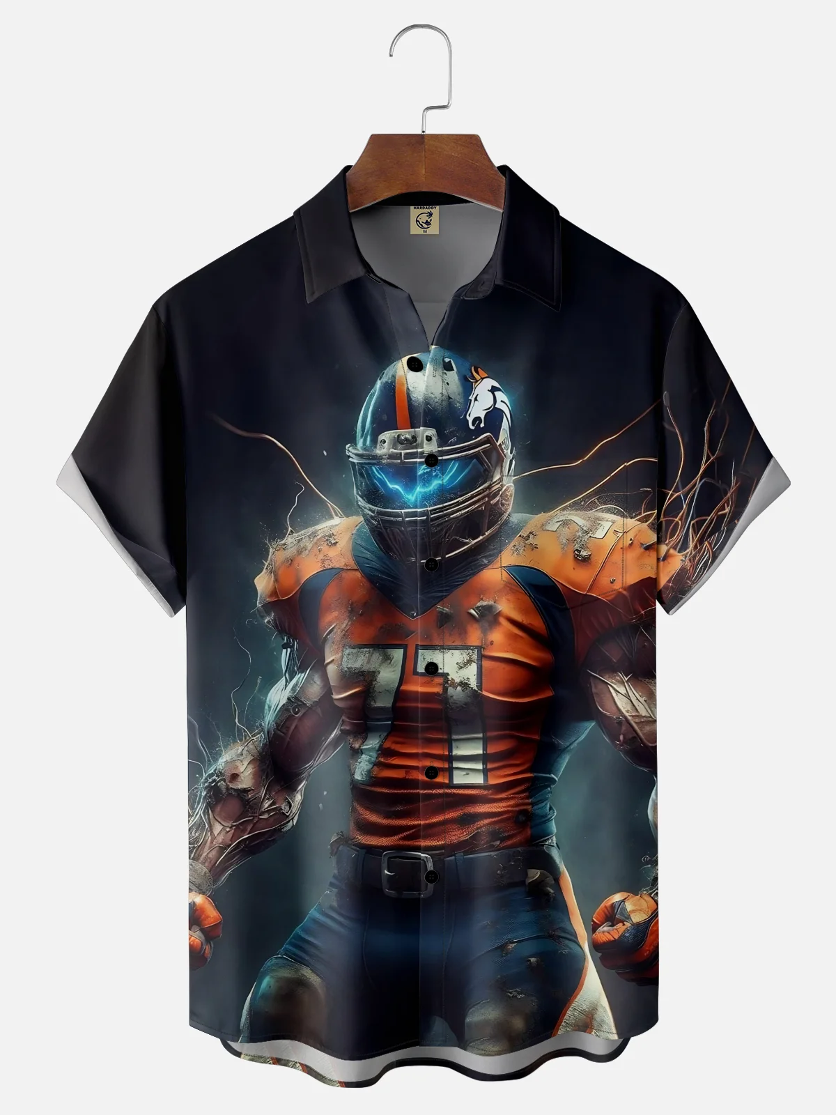 Moisture-wicking American Football Denver Art Mustang Chest Pocket Casual Shirt