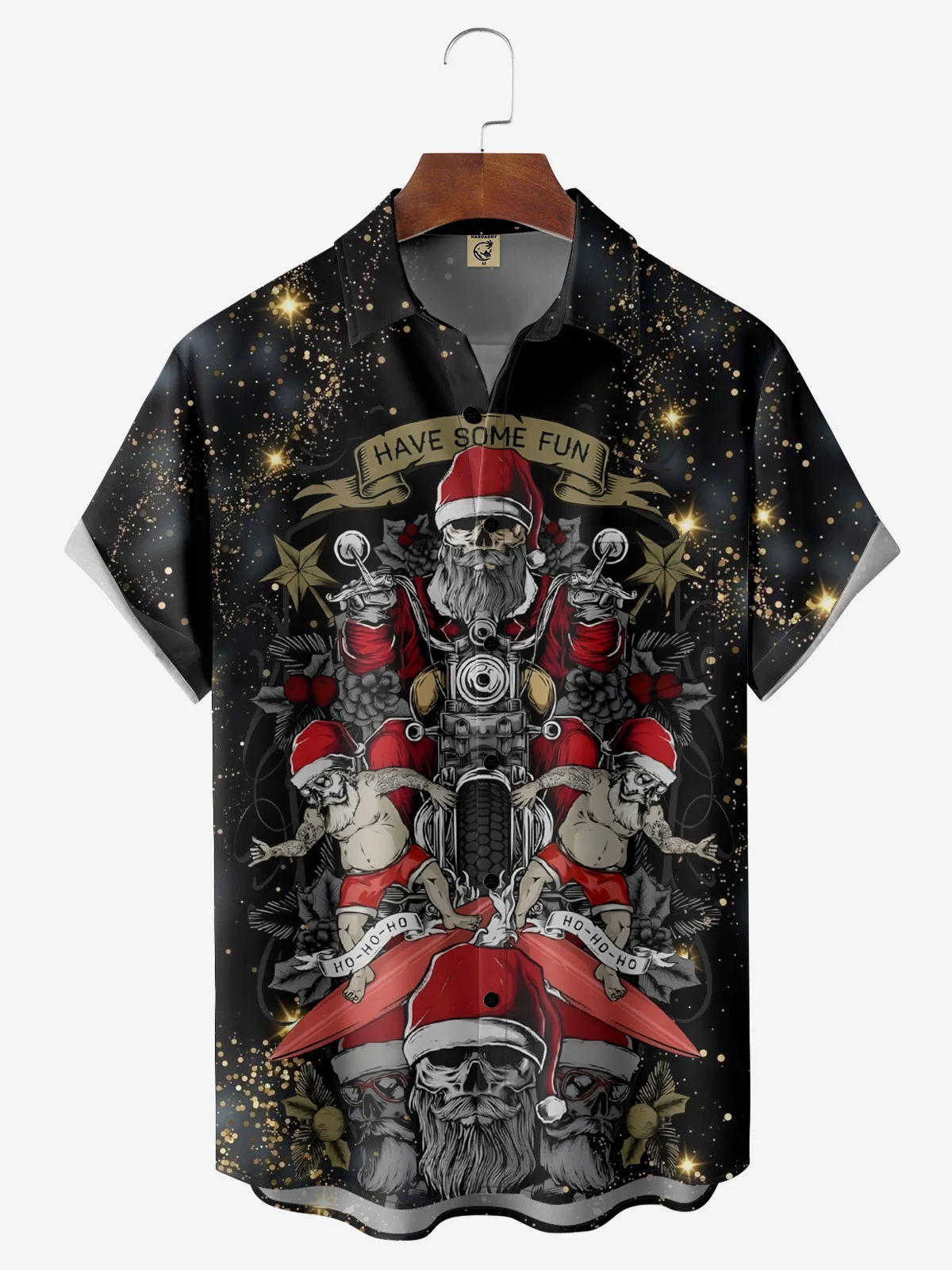 Moisture-wicking Christmas Santa Claus Motorcycle Chest Pocket Casual Shirt