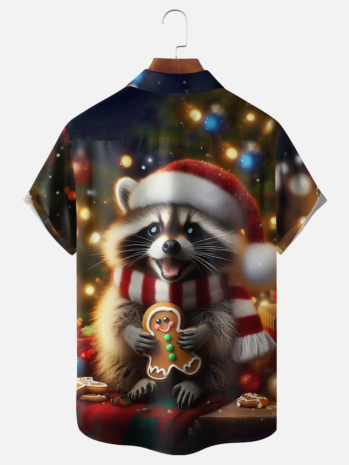 Moisture-wicking Christmas Raccoon Gingerbread Chest Pocket Casual Shirt